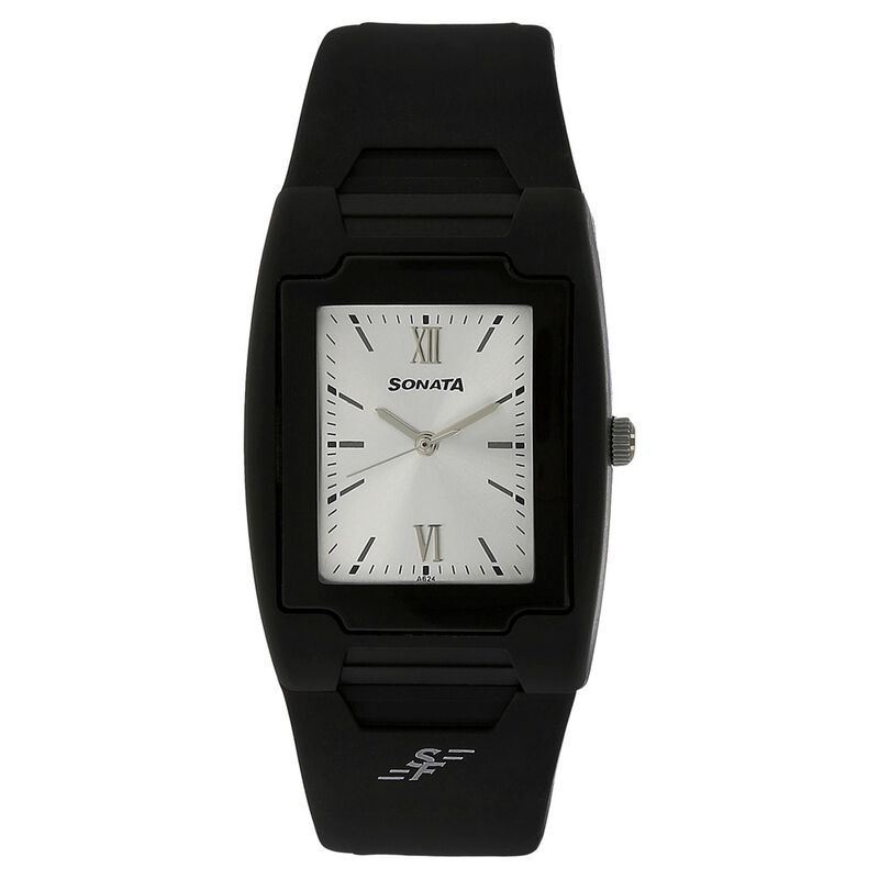 SF Quartz Analog Silver Dial Plastic Strap Watch for Men - image number 0