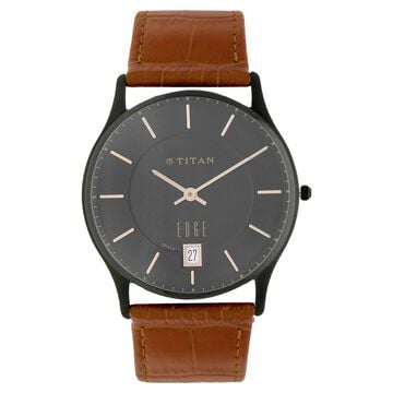 Titan Edge Grey Dial Analog with Date Leather Strap watch for Men