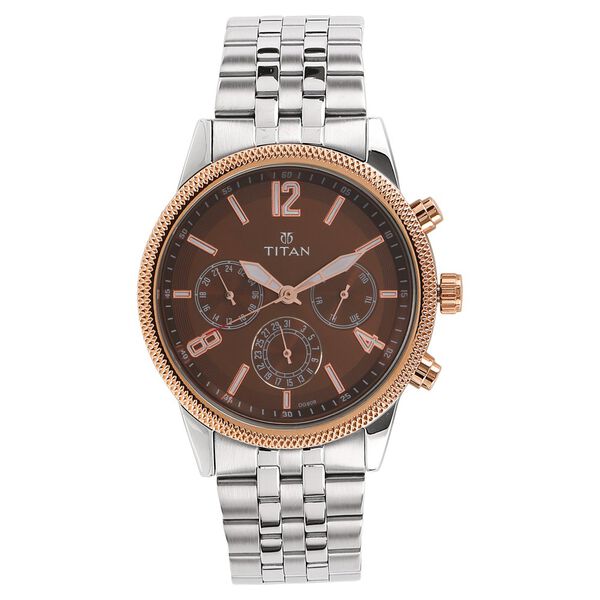 Titan Workwear Quartz Multifunction Brown Dial Stainless Steel Strap watch for Men - image number 0