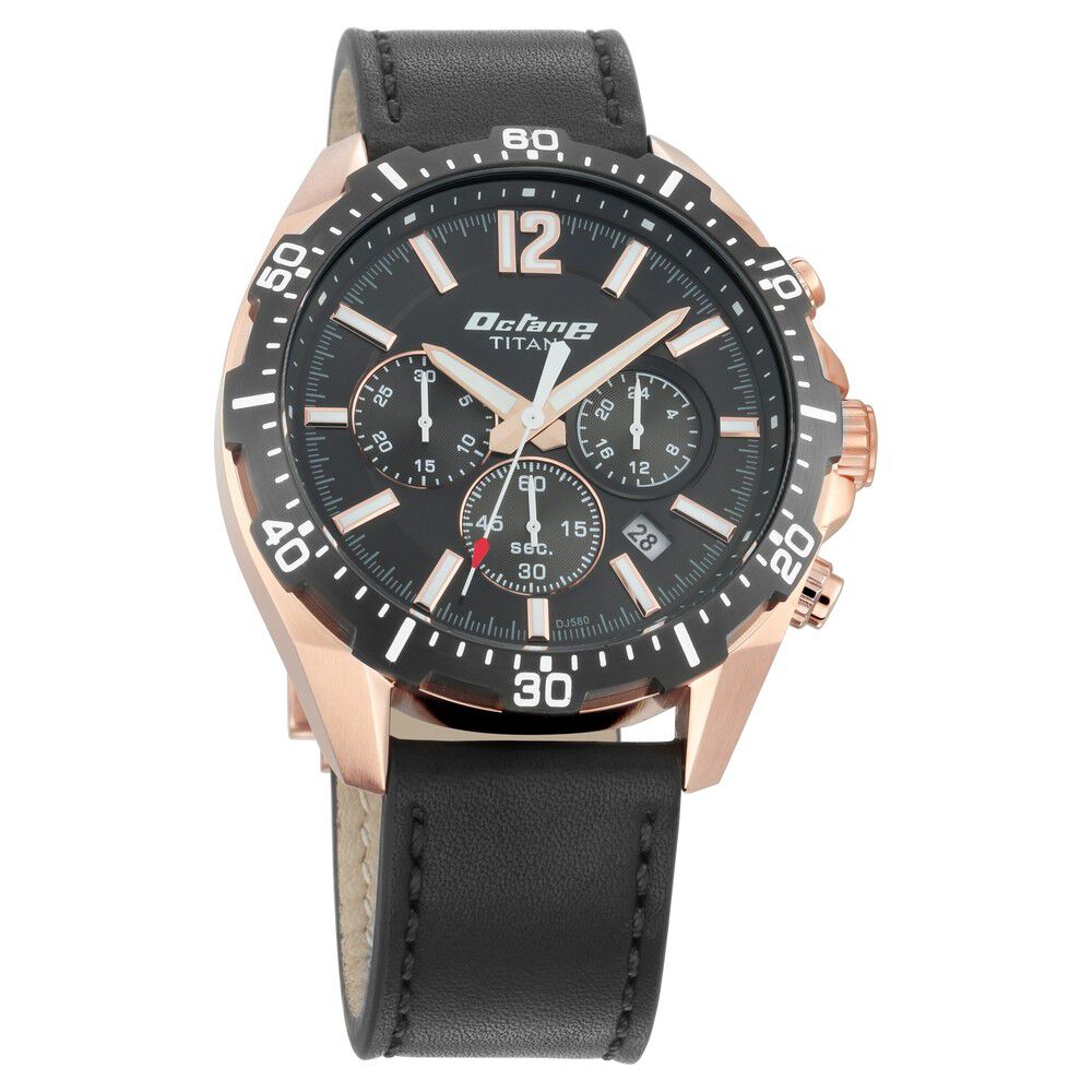 Buy Online Titan Quartz Chronograph Black Dial Leather Strap Watch for Men nr90108kl01 Titan