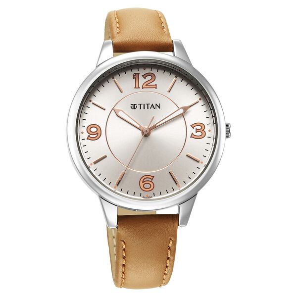 Titan Urban Silver White Dial Analog Leather Strap watch for Women - image number 0