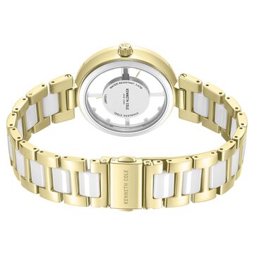 Kenneth Cole Quartz Analog Silver Dial Golden Colour Ceramic Strap Watch For Women