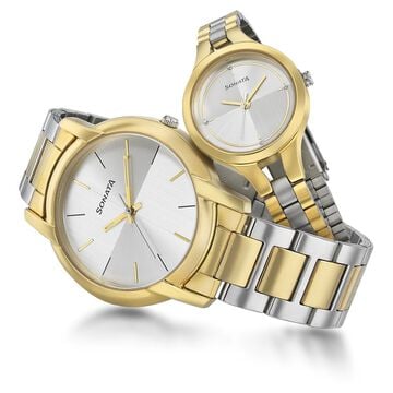 Sonata Quartz Analog Silver Dial Stainless Steel Strap Watch for Couple