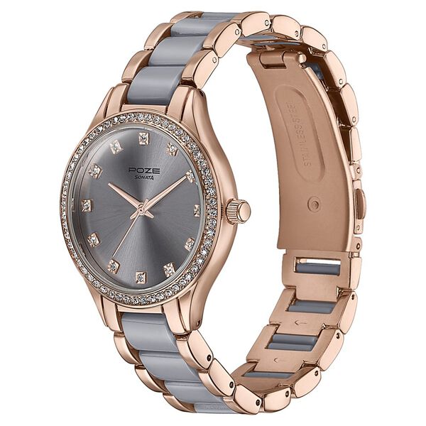 Sonata Poze Quartz Analog Grey Dial Metal Strap Watch For Women - image number 3