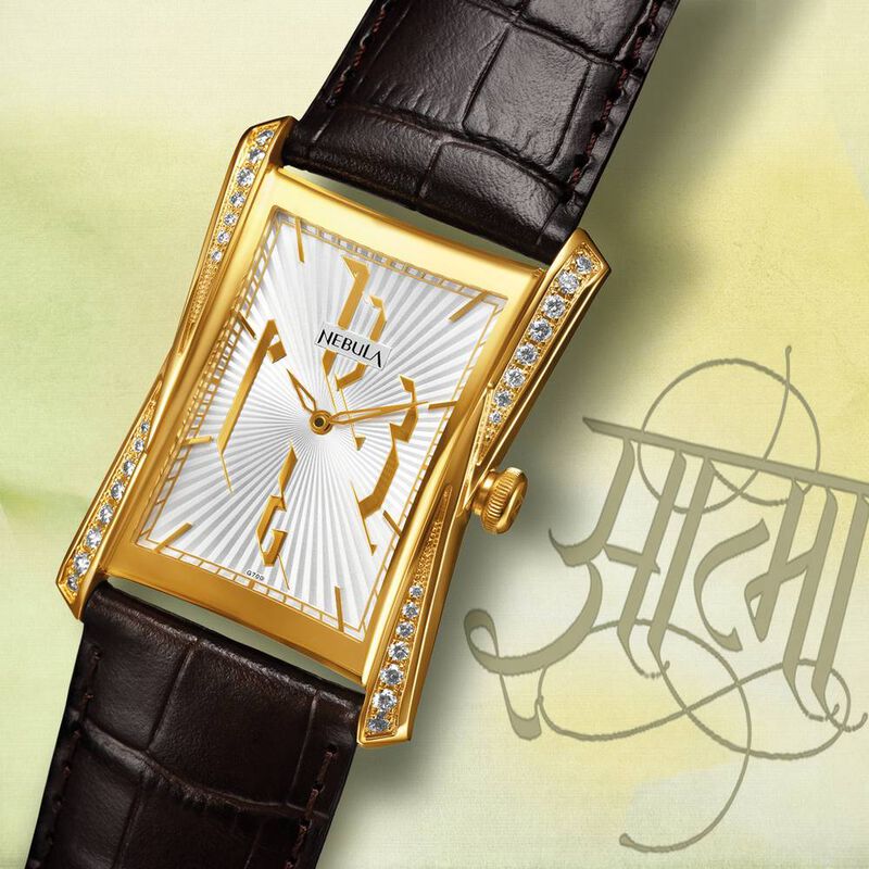 Titan Nebula Calligraphy Quartz Analog 18 Karat Solid Gold Watch for Men