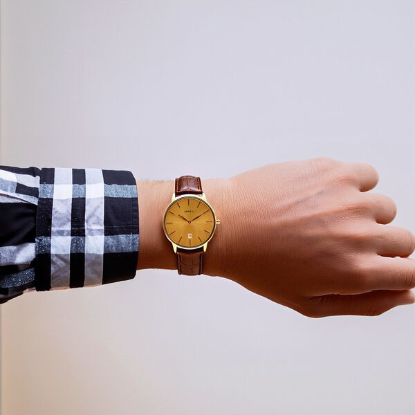Titan Nebula Lustre 18k Gold Analog Leather Strap Watch for Men - image number 6