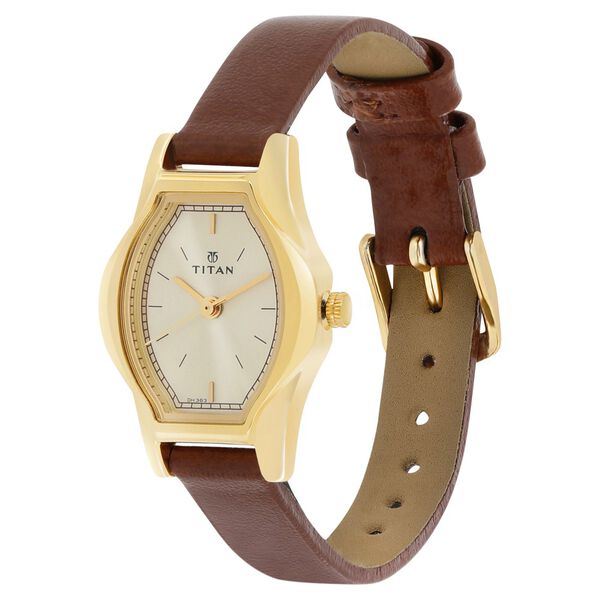 Titan Quartz Analog Champagne Dial Leather Strap Watch for Women - image number 2