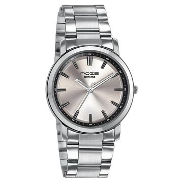 Sonata Poze Quartz Analog Champagne Dial Silver Colour Stainless Steel Strap Watch For Men