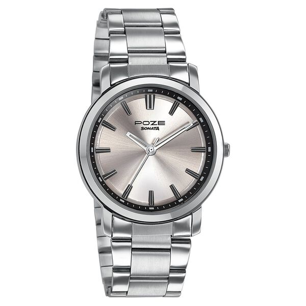Sonata Poze Quartz Analog Champagne Dial Silver Colour Stainless Steel Strap Watch For Men - image number 1