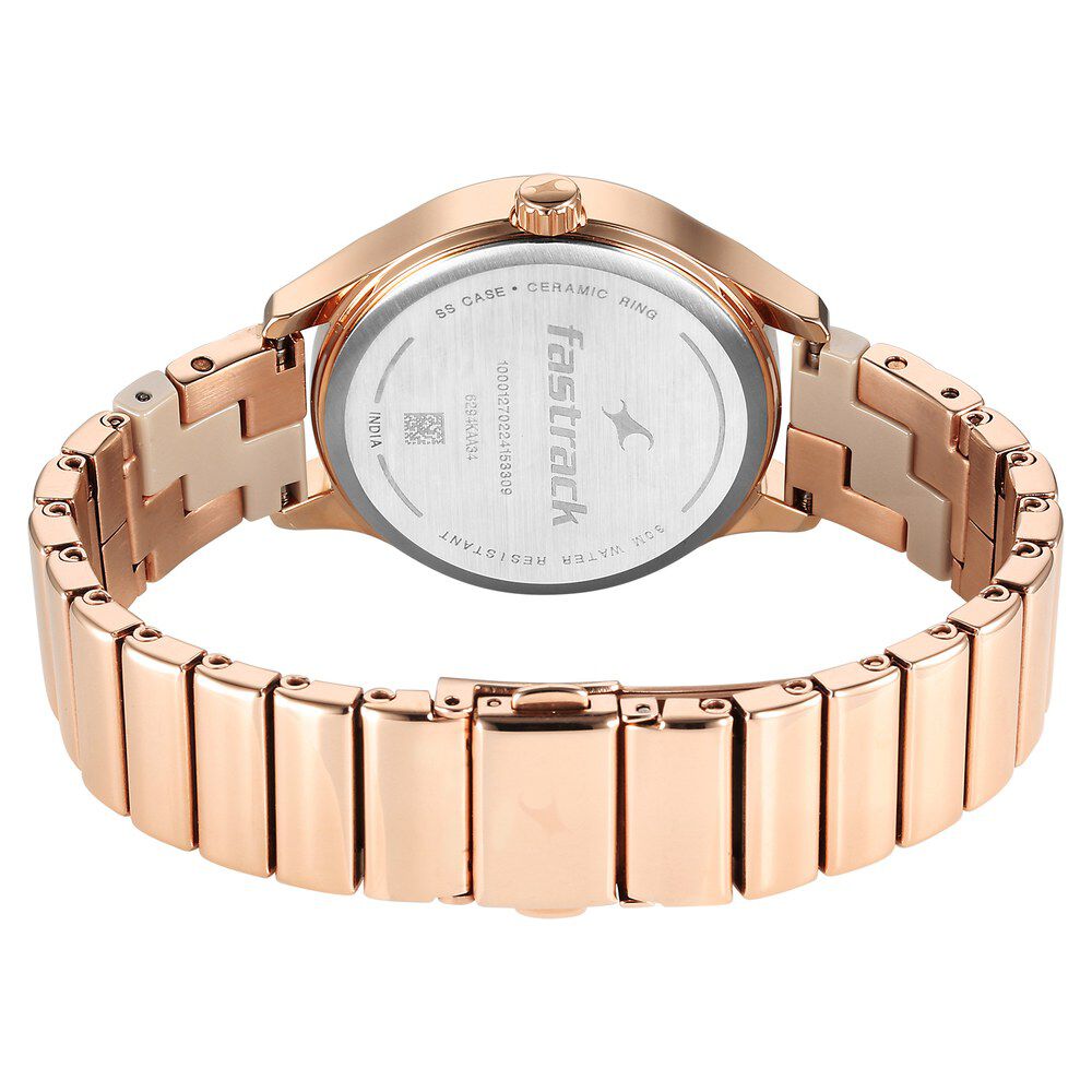 Buy Online Fastrack Cerame Quartz Multifunction Beige Dial With Champagne Color Steel Ceramic Strap Watch For Girls 6294kd01 Titan