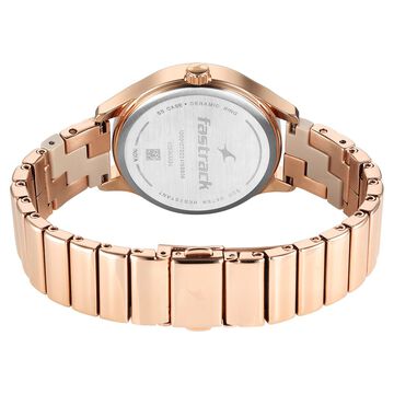 Fastrack Cerame Quartz Multifunction Beige Dial With Champagne Color Steel & Ceramic Strap Watch For Girls