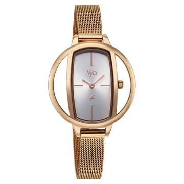 Vyb Charmer By Fastrack Quartz Analog Silver Dial Rose Gold Stainless Steel Strap Watch For Girls