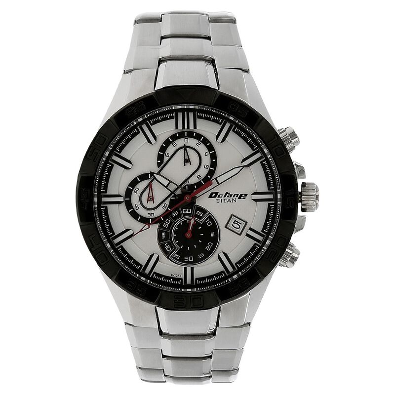 Titan Quartz Chronograph White Dial Stainless Steel Strap Watch for Men