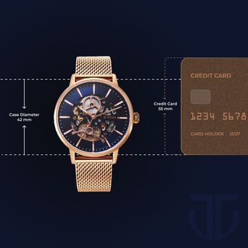 Titan Mechanical Slimline Blue Dial Rose Golden Mesh Strap watch for Men
