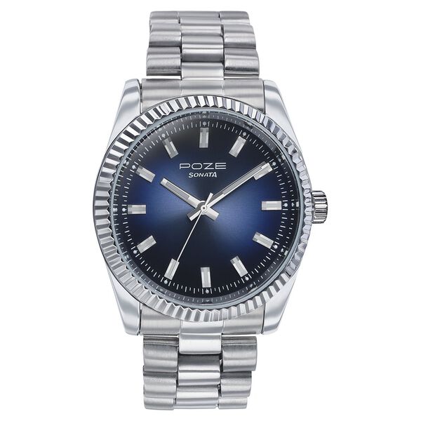 Sonata Poze Quartz Analog Blue Dial Silver Color Metal Strap Watch For Men - image number 1