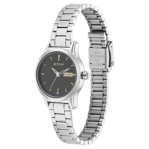 Titan Lagan Black Dial Analog with Day and Date Metal Strap Watch for Women - 25 mm Case Size - Small Dial - image number 2