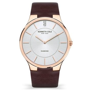 Kenneth Cole Silver Dial Leather Strap Watch For Men