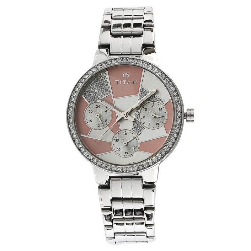 Titan On Trend Pink Dial Women Watch With Stainless Steel Strap