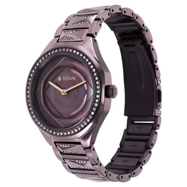 Titan Purple Glitz Quartz Analog Stainless Steel Strap Watch for Women - image number 2