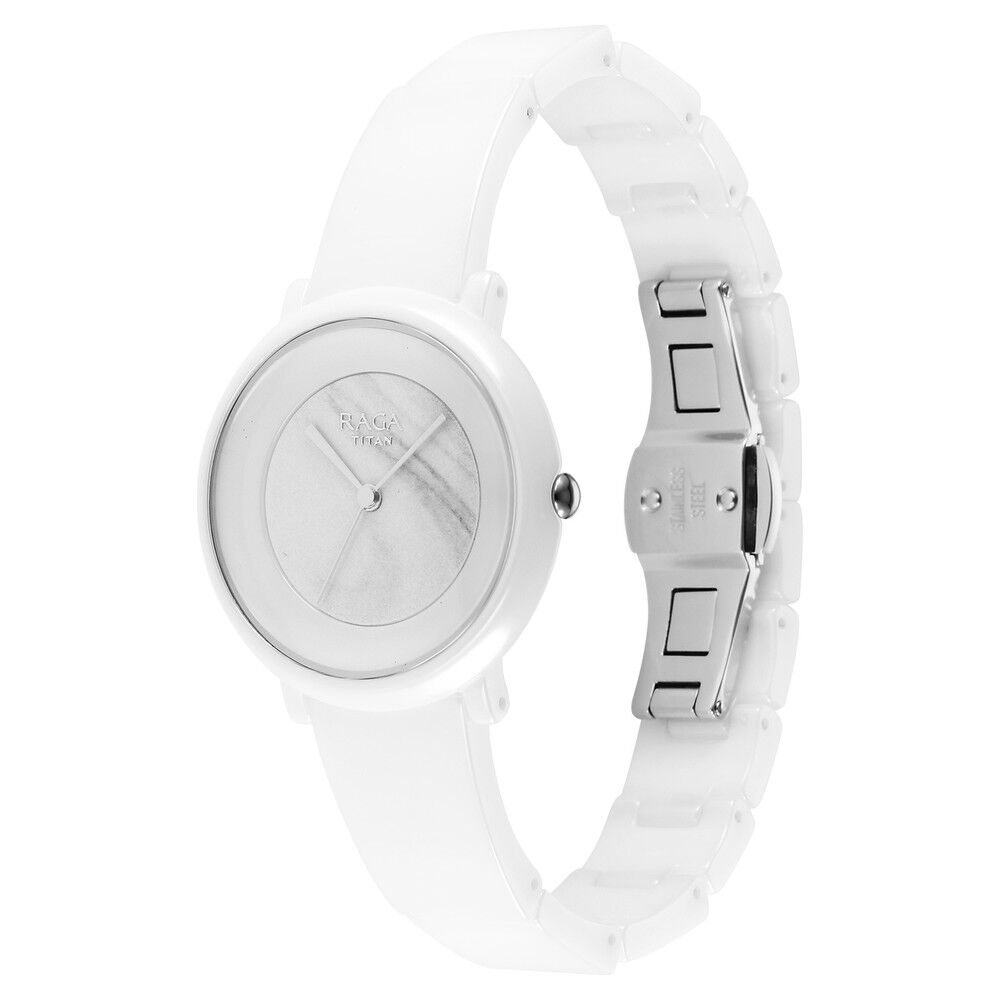 Buy Online Titan Raga Ceramics White Dial Analog Ceramic Strap