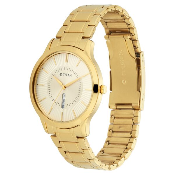 Titan Quartz Analog with Day and Date Yellow Dial Metal Strap Watch for Men - image number 2