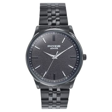 Sonata Poze Quartz Analog Black Round Dial Black Stainless Steel Strap Watch For Men