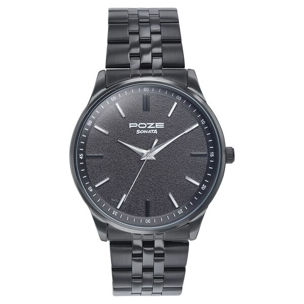 Sonata Poze Quartz Analog Black Round Dial Black Stainless Steel Strap Watch For Men - image number 1