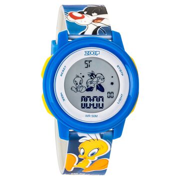Zoop Looney Tunes Digital Watch with Blue Case and Blue Multi Color Strap for Boys Girls Kids, from House of Titan