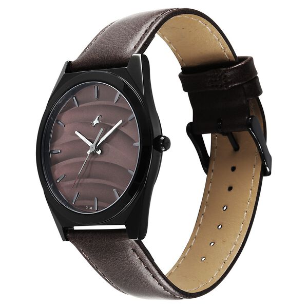 Fastrack Gelato Black leather strap watch with Chocolate dial for Guys - image number 2