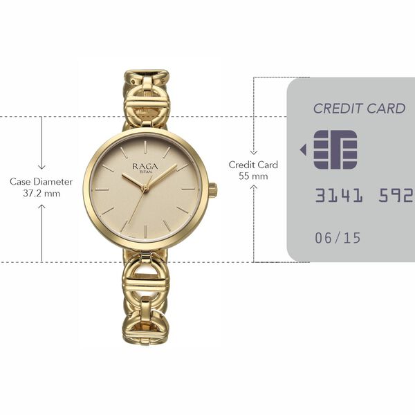 Titan Raga Showstopper Quartz Analog Champagne Dial Metal Strap Watch For Women - image number 5