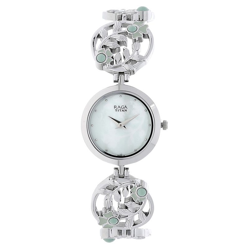 Titan Raga Aurora Green Dial Analog Metal Strap Watch for Women