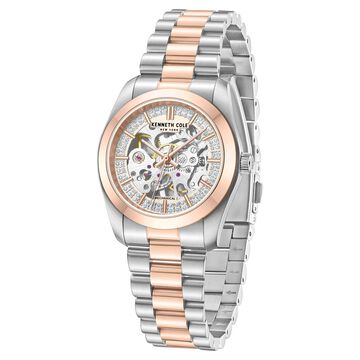 Kenneth Cole Mechanical Hand Wound Analog Mechanical Rose Gold Dial With Two Toned Stainless Steel Strap Watch For Women