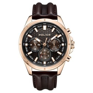 Police Black Dial Brown Strap Multifunction Watch for Men