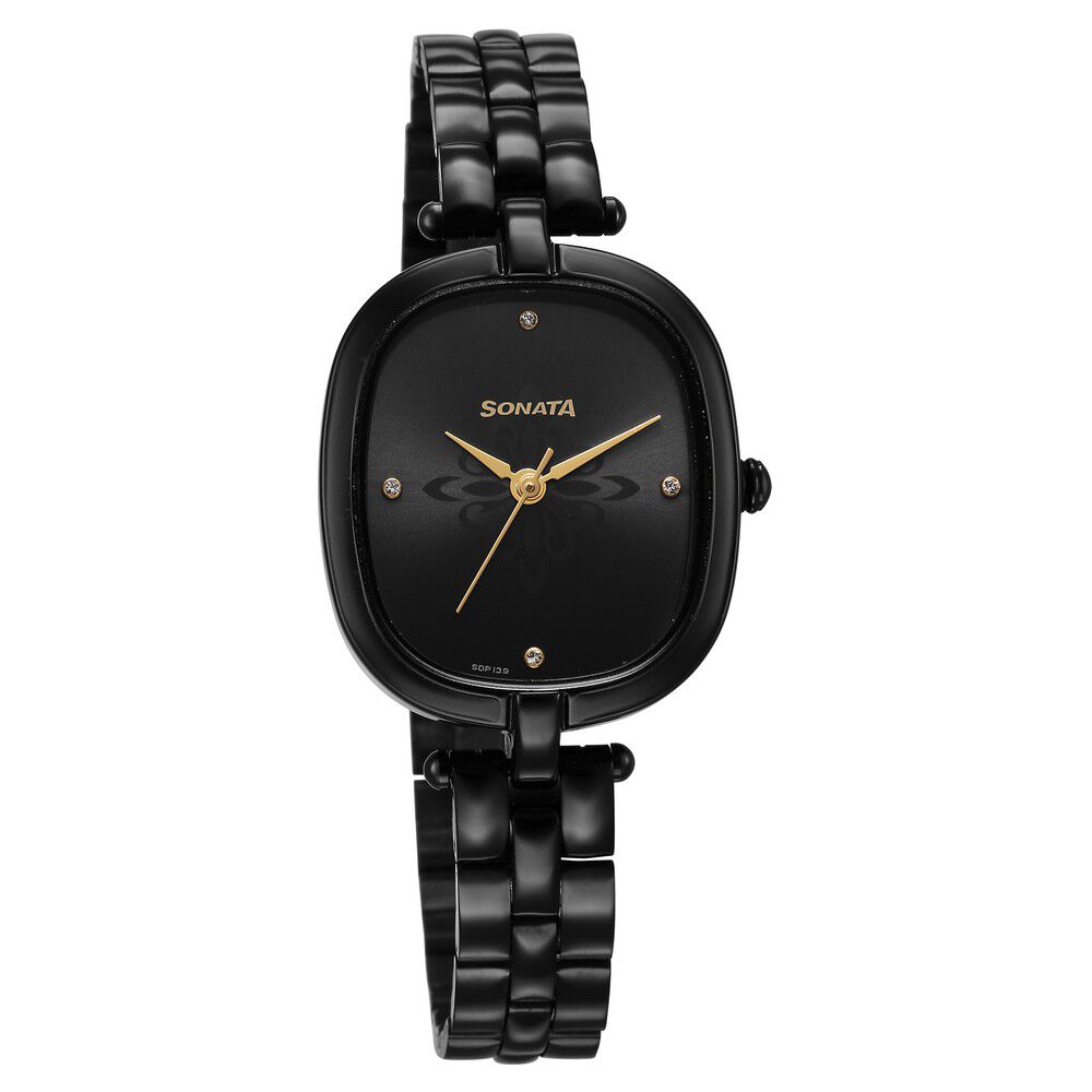 Sonata black metal watches for ladies store