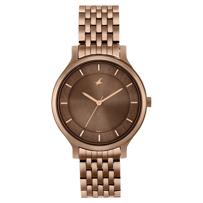 Fastrack Crush Quartz Analog Brown Dial Stainless Steel Strap Watch for Girls