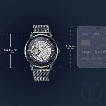 Titan Skeletal Automatic Blue Dial Blue Stainless Steel Strap Watch for Men