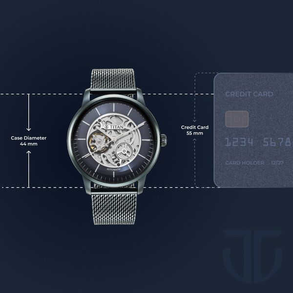 Titan Skeletal Automatic Blue Dial Blue Stainless Steel Strap Watch for Men - image number 8