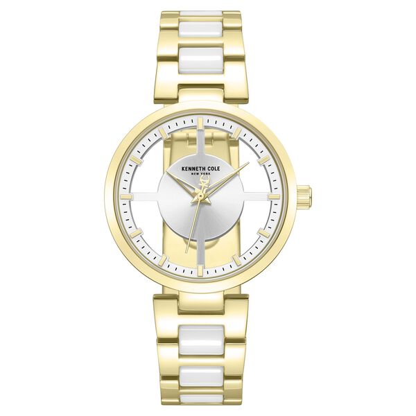 Kenneth Cole Quartz Analog Silver Dial Golden Colour Ceramic Strap Watch For Women - image number 0