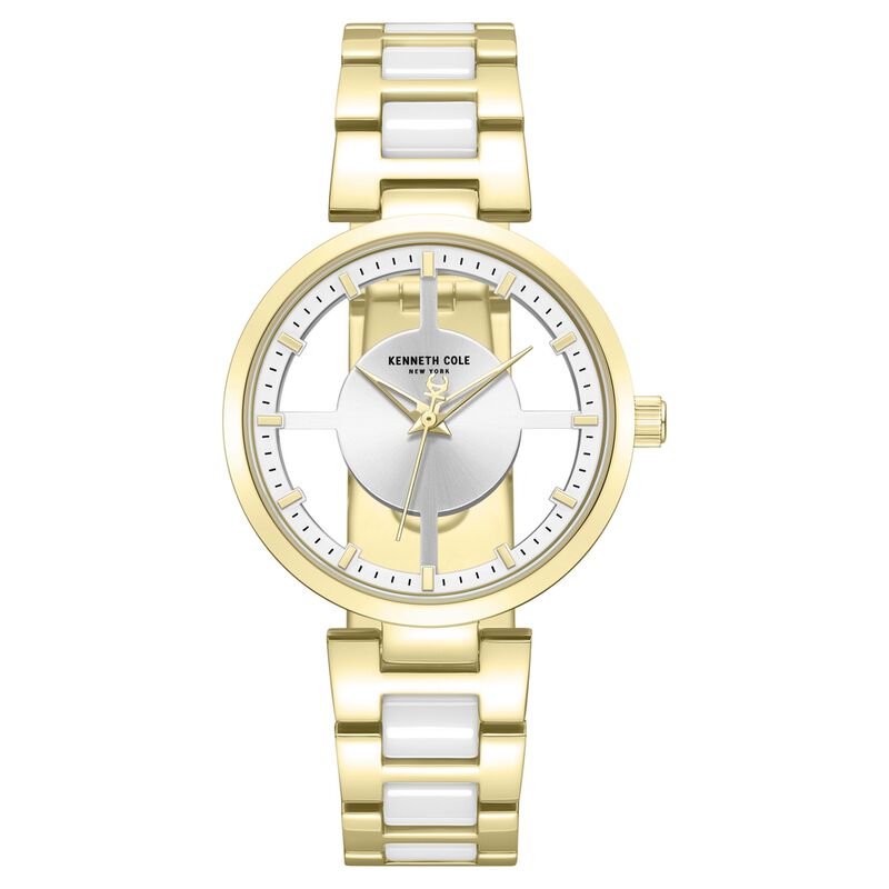 Kenneth Cole Quartz Analog Silver Dial Golden Colour Ceramic Strap Watch For Women