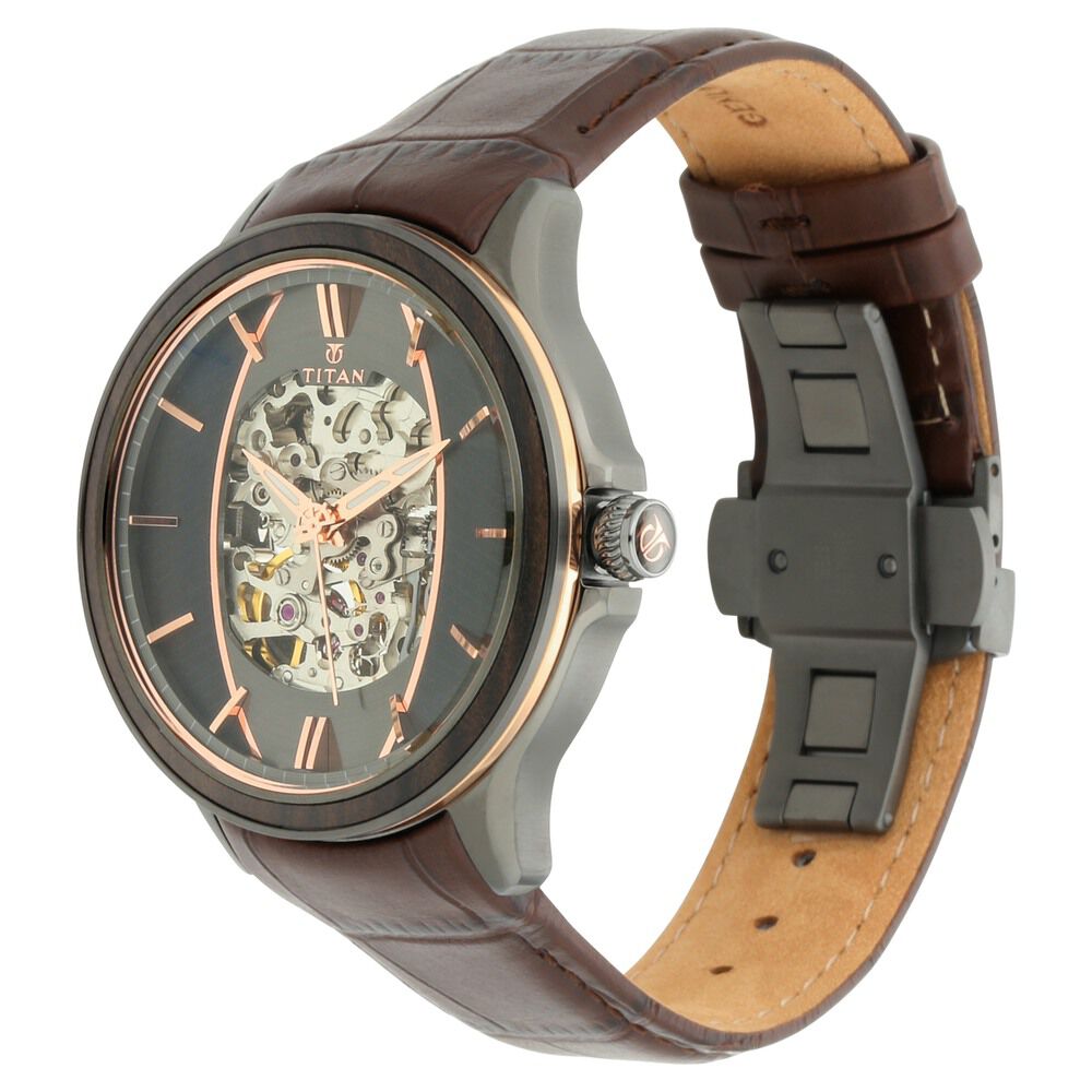 Titan Maritime Black Dial Automatic Leather Strap Watch for Men