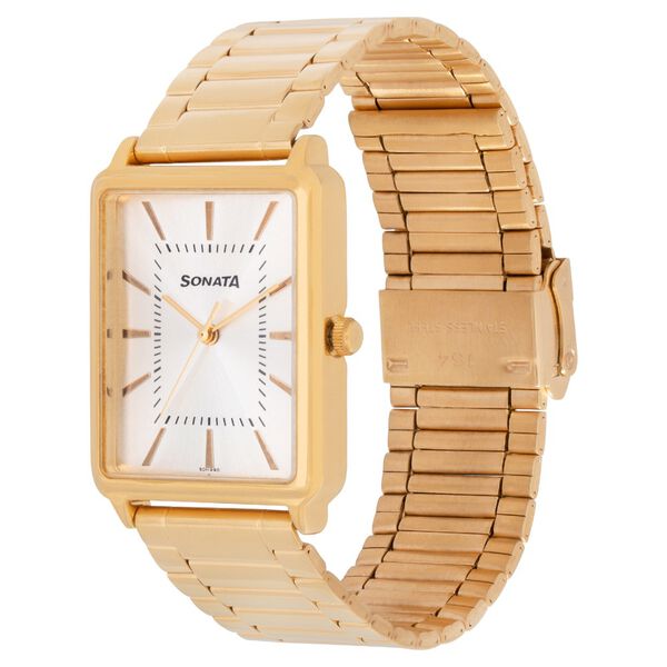 Sonata Quartz Analog Silver Dial Stainless Steel Strap Watch for Men - image number 2