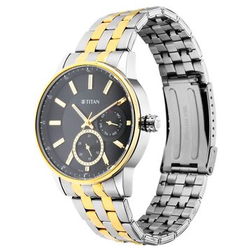 Titan Regalia Opulent Multifunction Black Round Dial Two Toned Stainless Steel Strap Watch For Men