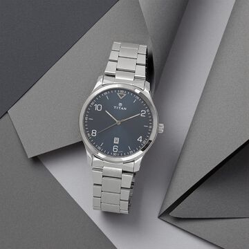 Titan Workwear Blue Dial Analog with Date Stainless Steel Strap watch for Men