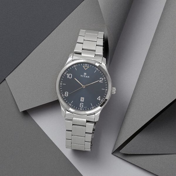 Titan Workwear Blue Dial Analog with Date Stainless Steel Strap watch for Men - image number 0