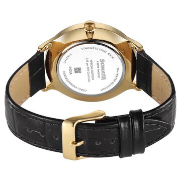 Sonata Sonata Gold Quartz Analog Sacred Forest Green With Gold Coin Dial Black Leather Strap Watch For Men