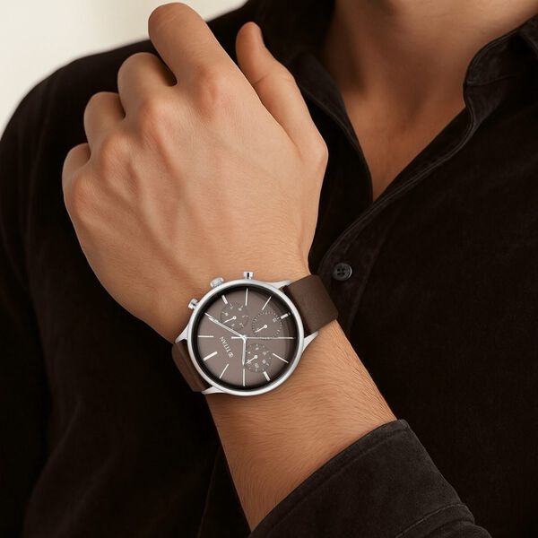 Titan Quartz Multifunction Brown Dial Leather Strap Watch for Men - image number 6