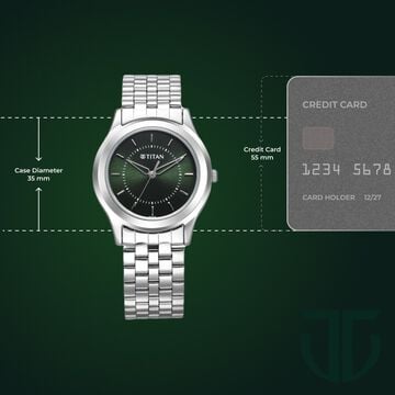 Titan Karishma Zing Quartz Analog Green Dial Silver Stainless Steel Strap Watch For Men - 35 mm Dial Size&nbsp;- Small Dial