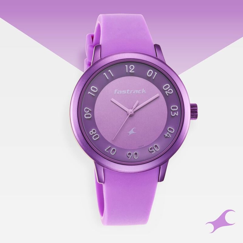 Pop Colours Purple Dial Silicone Strap Watch for Girls - image number 0