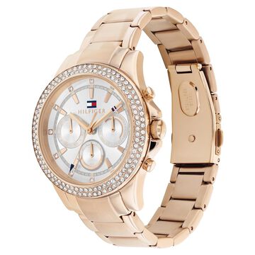 Tommy Hilfiger Multifunction Silver Dial Golden Stainless Steel Strap Watch For Women