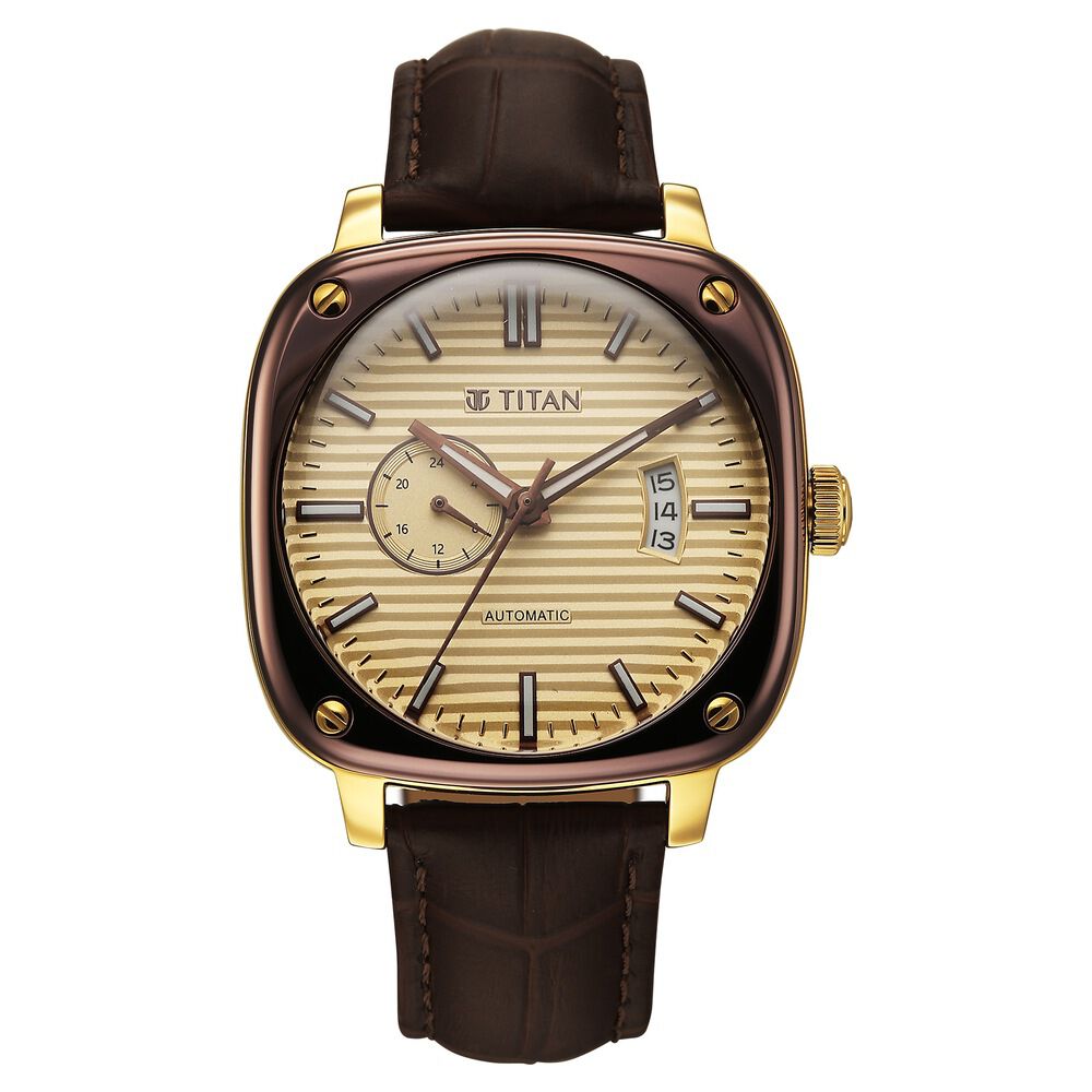 Titan Vintage Concealed Automatic Analog with Beige Dial Brown Leather Strap Watch for Men-picture-12